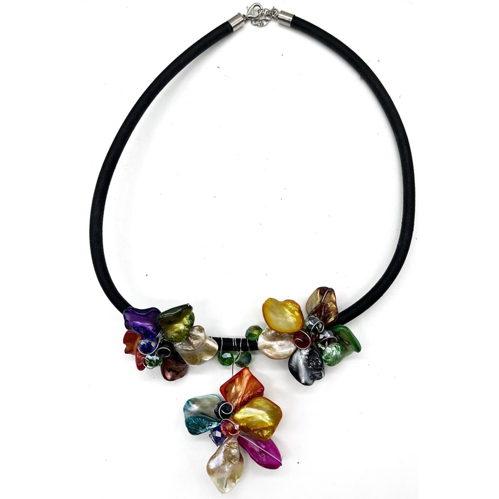 Necklace Adjustable Colored Shells Wire Work Flowers Necklace Lagenlook